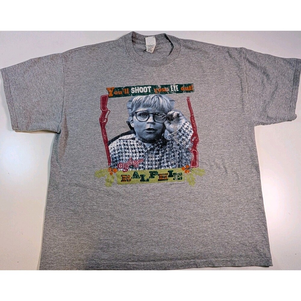 Vintage Christmas Story RALPHIE T-Shirt, Men's LARGE, Gray SHOOT EYE OUt Sz XL